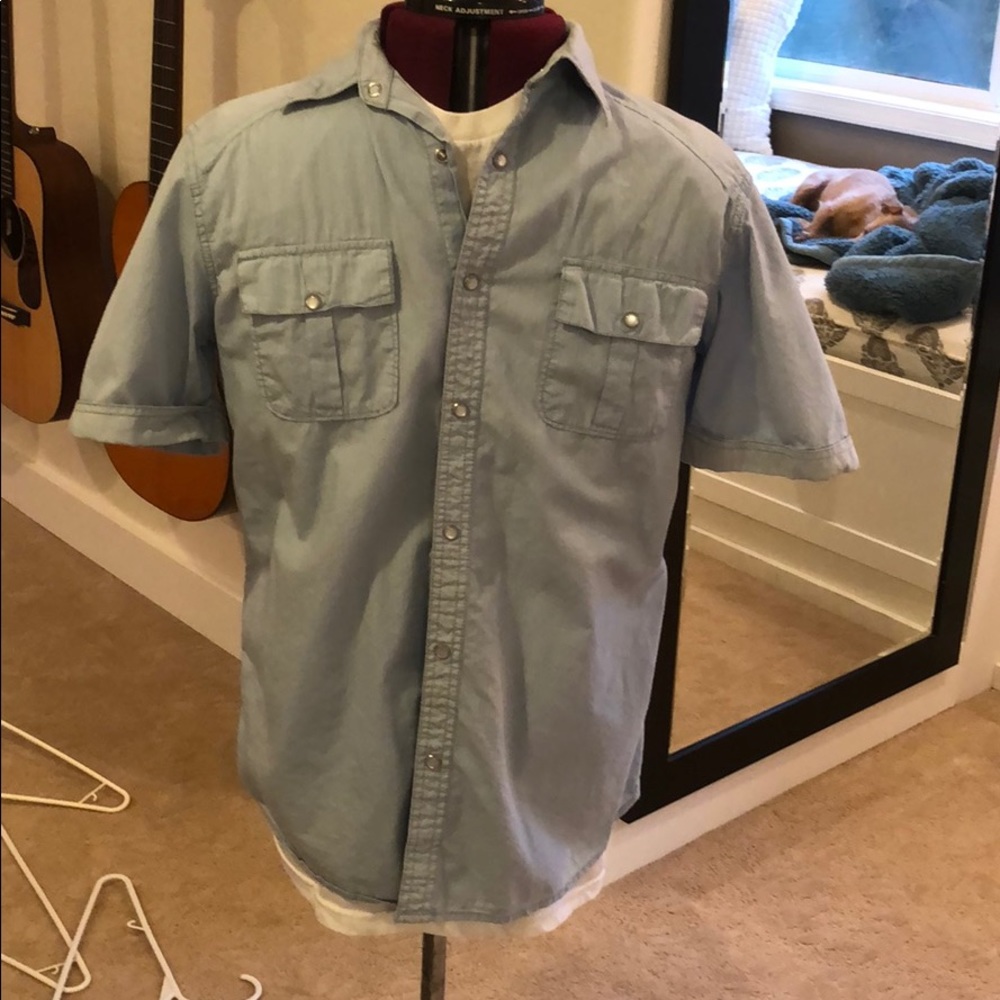 Light blue button up, snaps